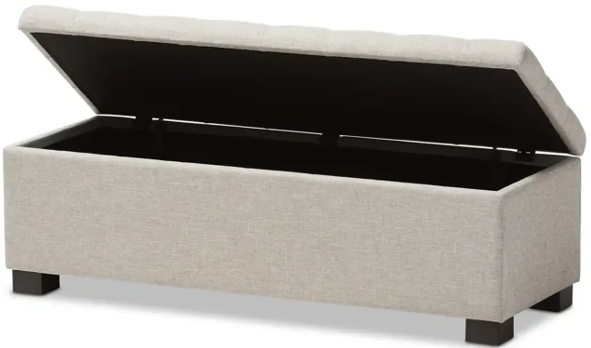 Baxton Studio Roanoke Modern Cream Fabric Upholstered Grid Tufting Storage Ottoman Bench