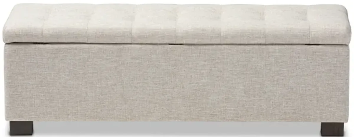 Baxton Studio Roanoke Modern Cream Fabric Upholstered Grid Tufting Storage Ottoman Bench