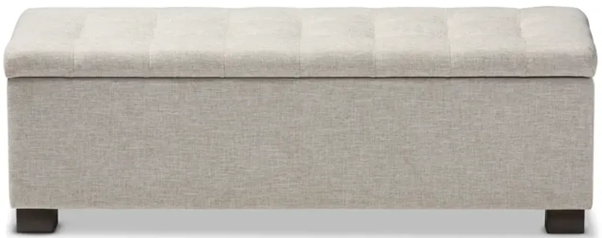 Baxton Studio Roanoke Modern Cream Fabric Upholstered Grid Tufting Storage Ottoman Bench