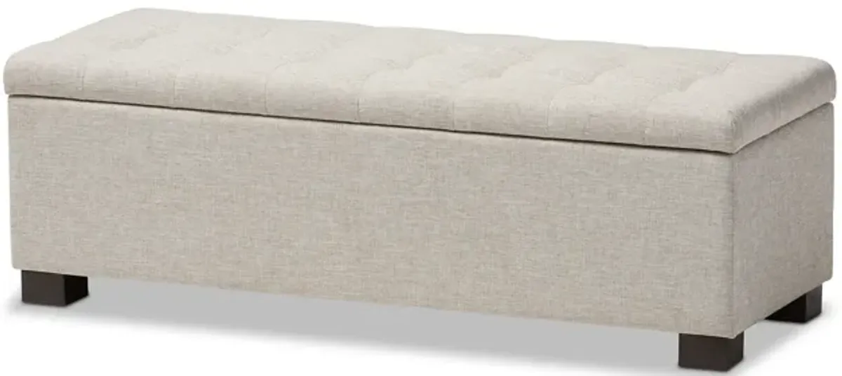 Baxton Studio Roanoke Modern Cream Fabric Upholstered Grid Tufting Storage Ottoman Bench