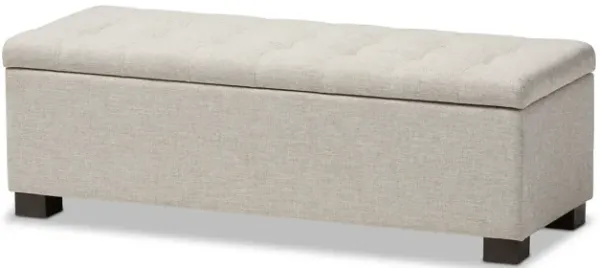 Baxton Studio Roanoke Modern Cream Fabric Upholstered Grid Tufting Storage Ottoman Bench