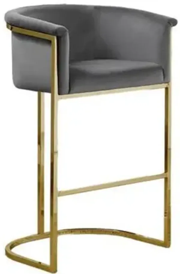 Best Quality Furniture 29 Dark Gray Velvet Upholstered Barstool with Gold Base -Single