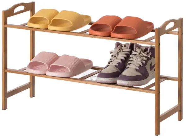 Bamboo Storage Shoe Rack, Free Standing Shoe Organizer Storage Rack, 2 Tier