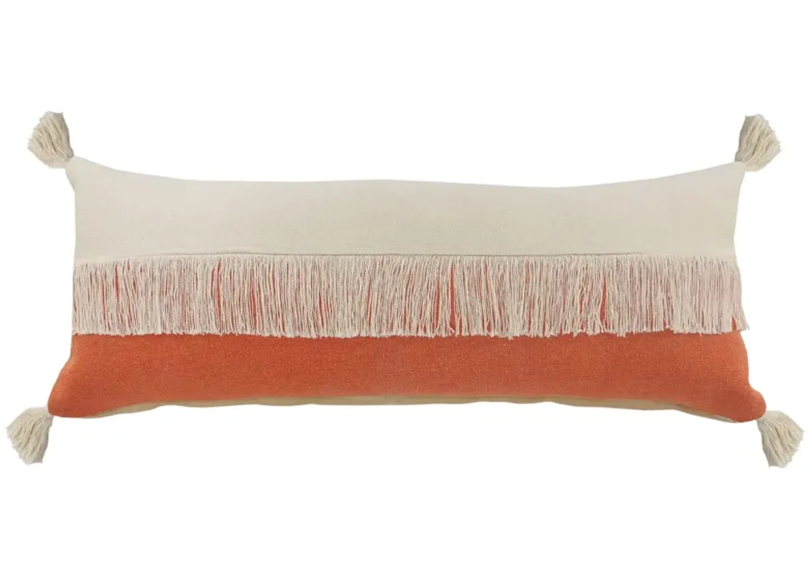 36" Orange and White Fringe Color Block Lumbar Throw Pillow