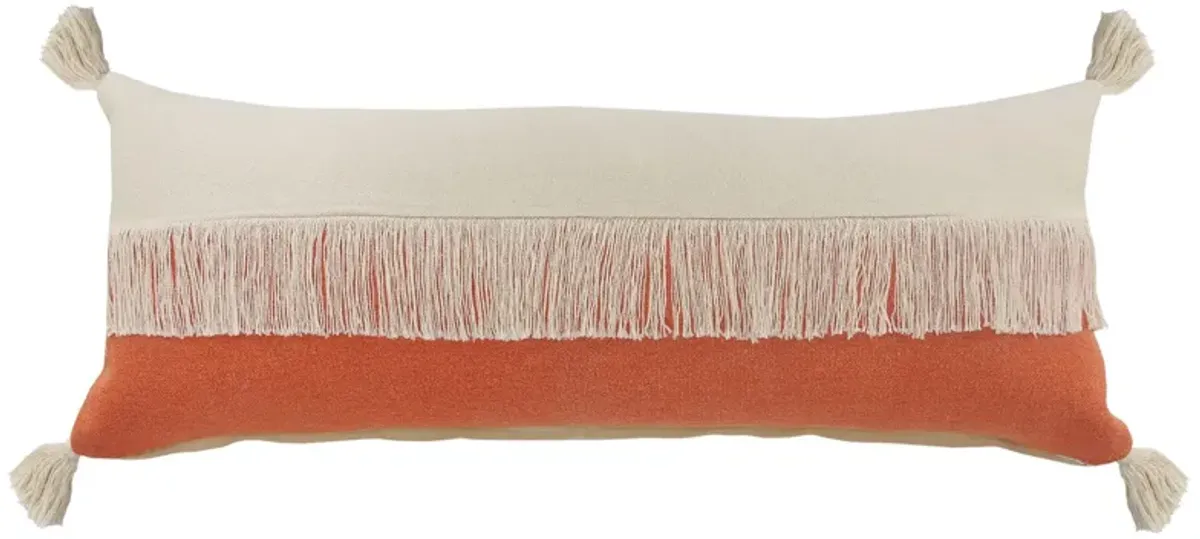 36" Orange and White Fringe Color Block Lumbar Throw Pillow