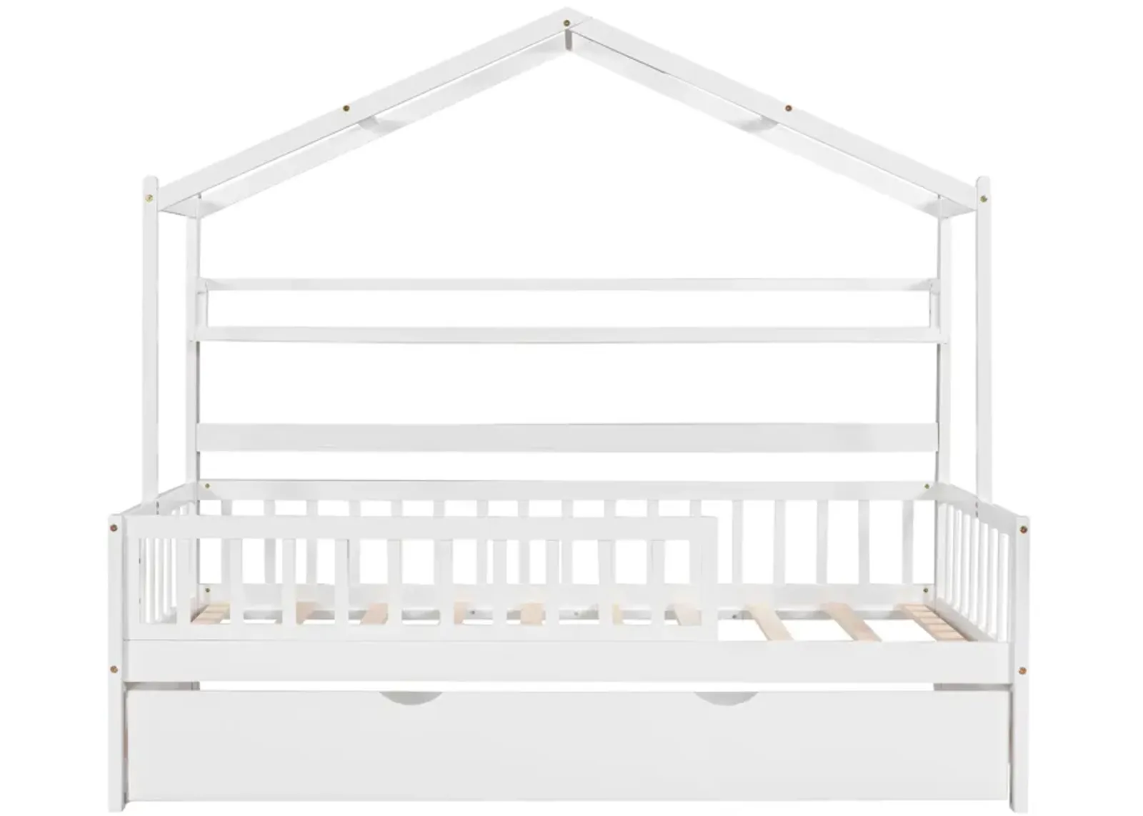 Merax Wooden House Bed with Twin Size Trundle