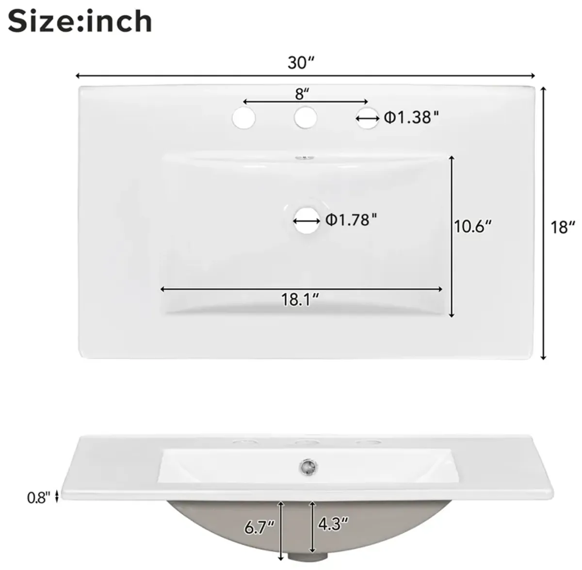 Gewnee 30 Inches Elegant Floating Bathroom Vanity Sink and Cabinet Combo