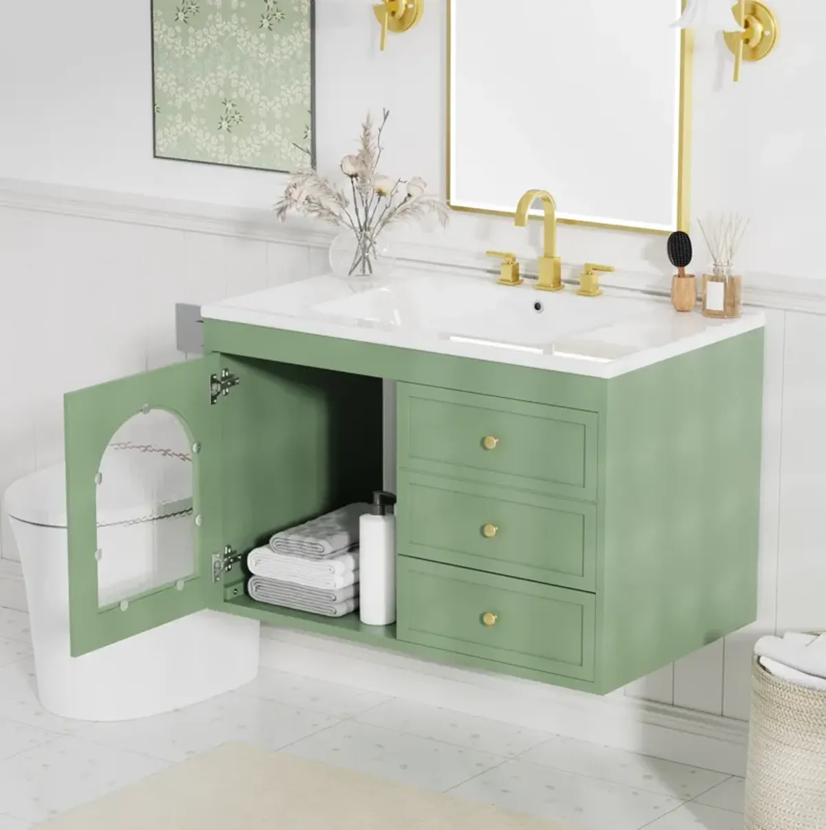 Gewnee 30 Inches Elegant Floating Bathroom Vanity Sink and Cabinet Combo