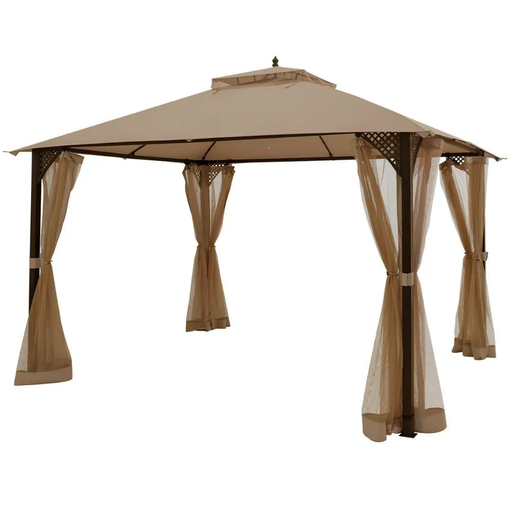 12 x 10 Feet Outdoor Double Top Patio Gazebo with Netting