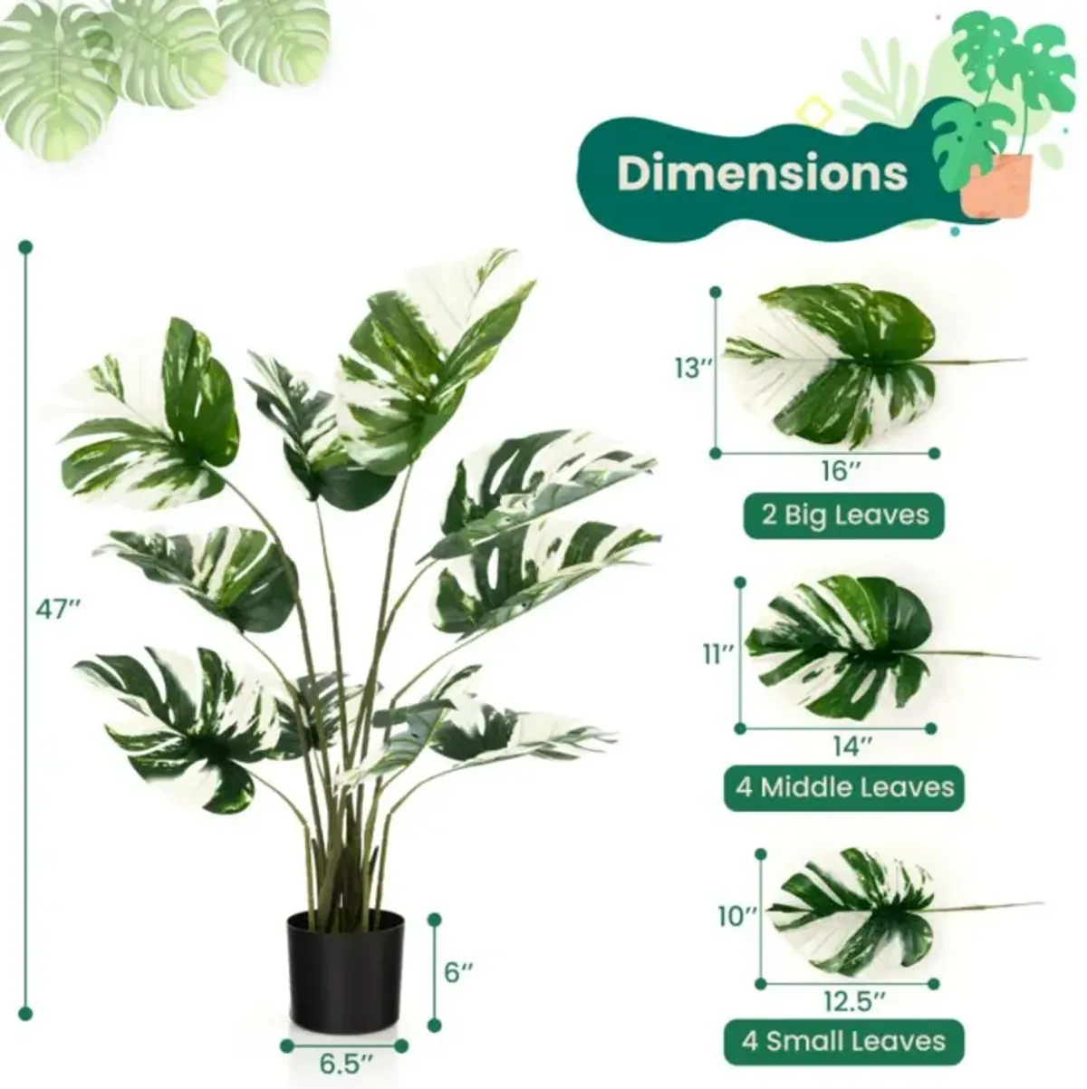 Hivvago 2 Pack 4 Feet Artificial Monstera Deliciosa Plants for Home Office