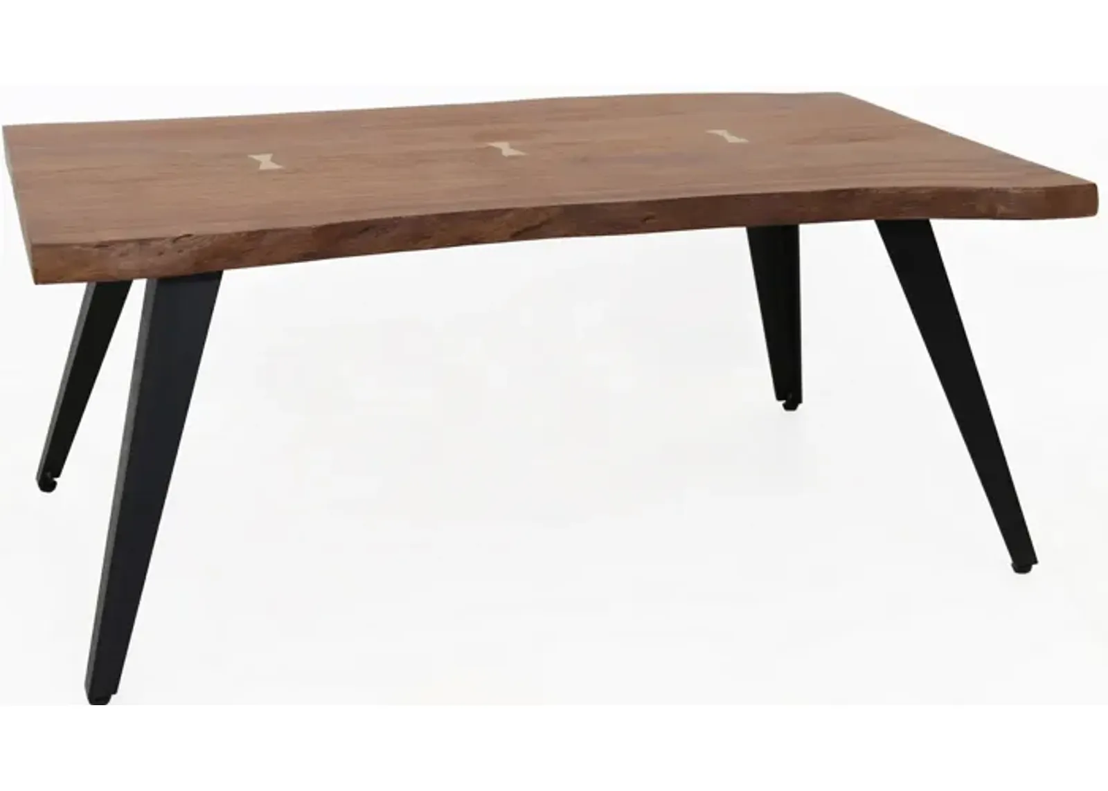 47 Inch Coffee Table, Live Edge Acacia Wood with Iron Legs, Brown, Black-Benzara