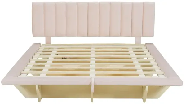 Merax Floating  Platform Bed with LED Light  and USB Port