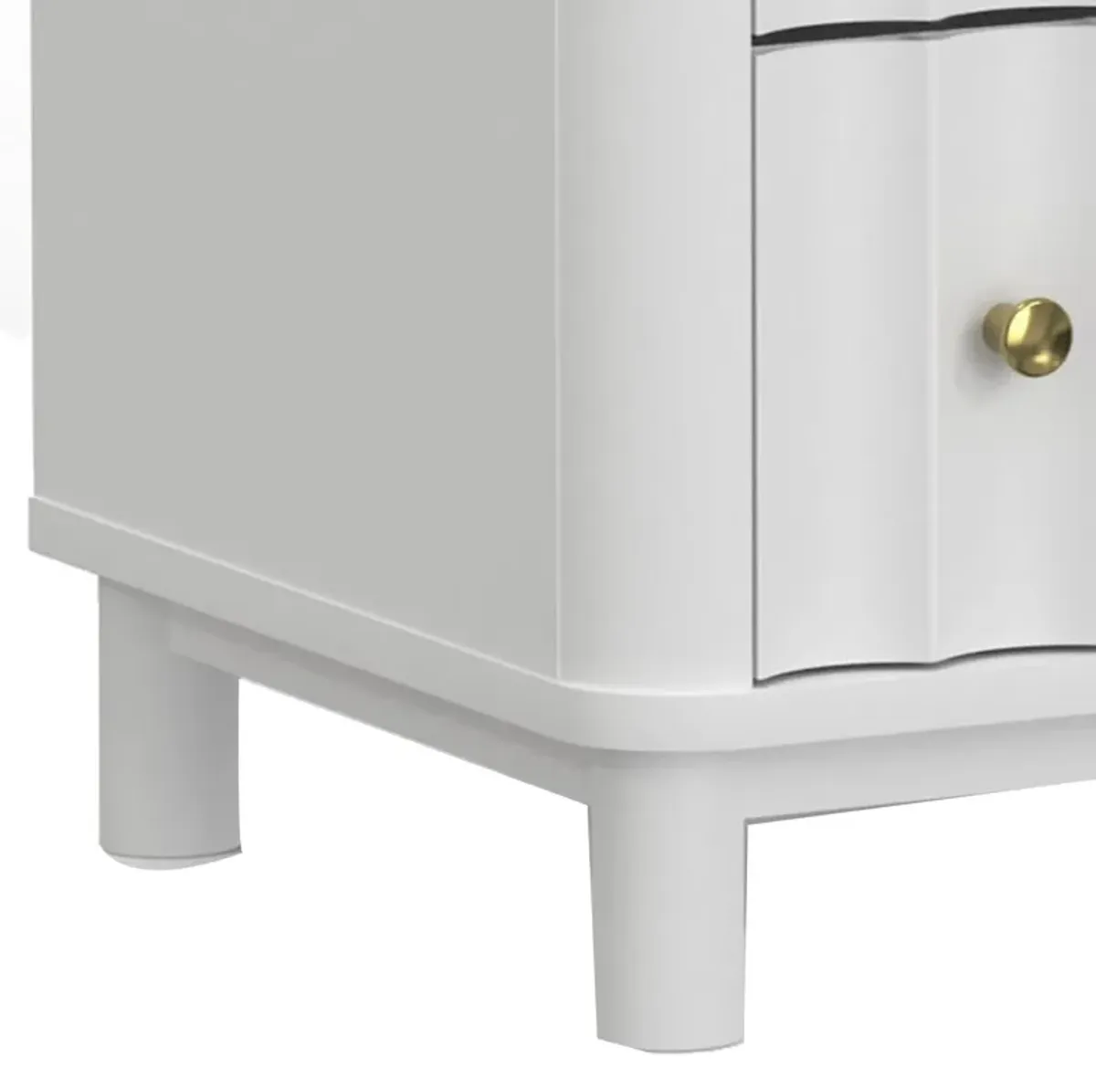 Aya 48 Inch Tall 5 Drawer Dresser Chest, Scalloped Motif Front, White Wood-Benzara