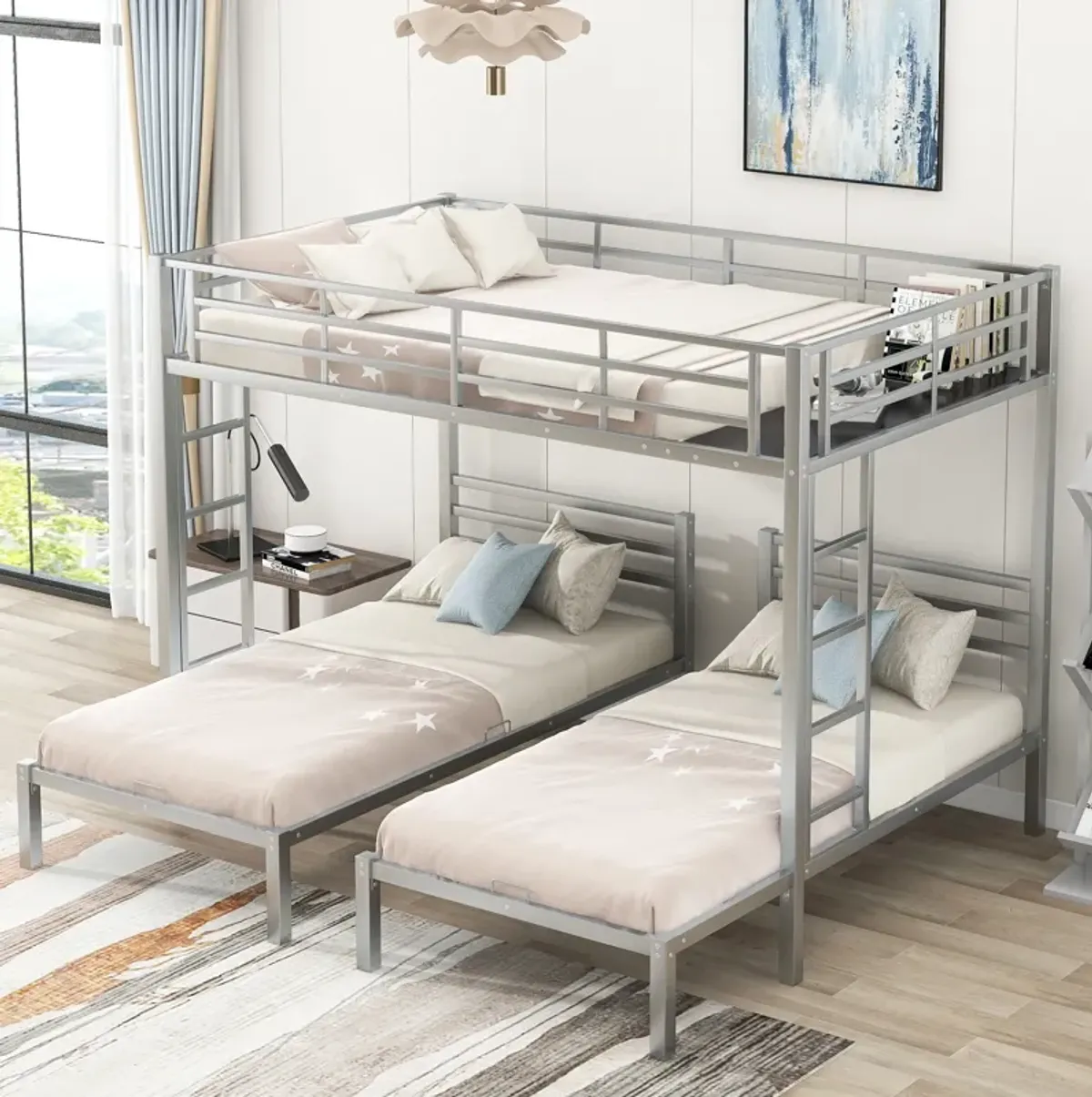 Merax Classic Triple Bunk Bed  with Built-in Shelf