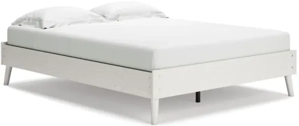 Benjara Qui Queen Size Platform Bed, Low Profile, Footboard, Rails, White Finish