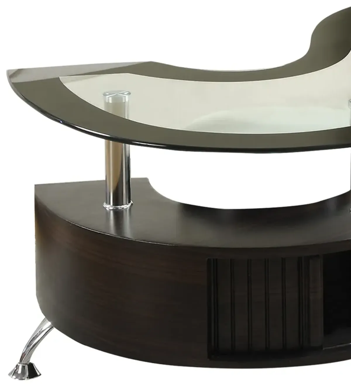 S Shape Contemporary Wood Base Coffee Table with Glass Top,Silver and Brown-Benzara