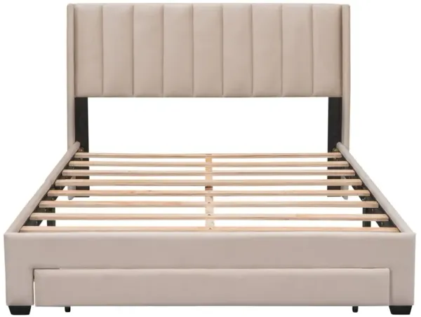 Queen Size Storage Bed Velvet Upholstered Platform Bed with a Big Drawer