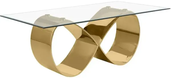 Best Quality Furniture 78X42 Tempered Glass Dining Table With An Infinity Gold Stainless Steel Base