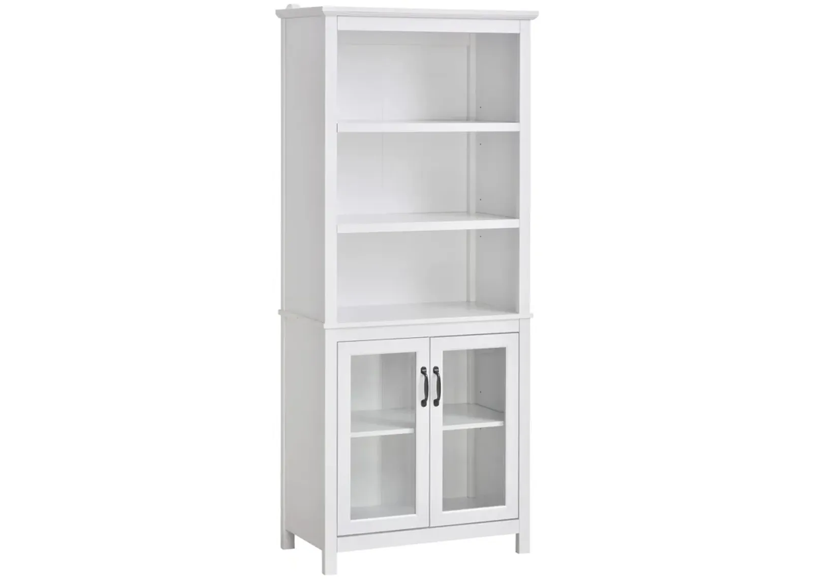 White Display Cabinet: Elegant Bookshelf with Open Shelves and Doors