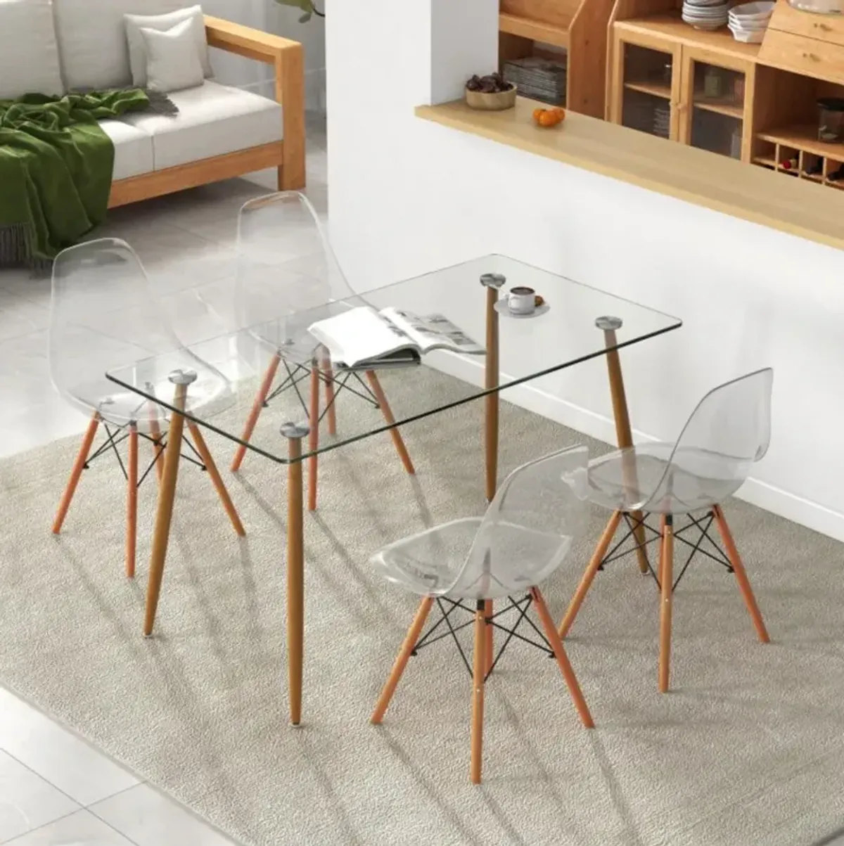 Hivvago 5 Pieces Rectangle Dining Table Set with 51 Inch Glass Tabletop