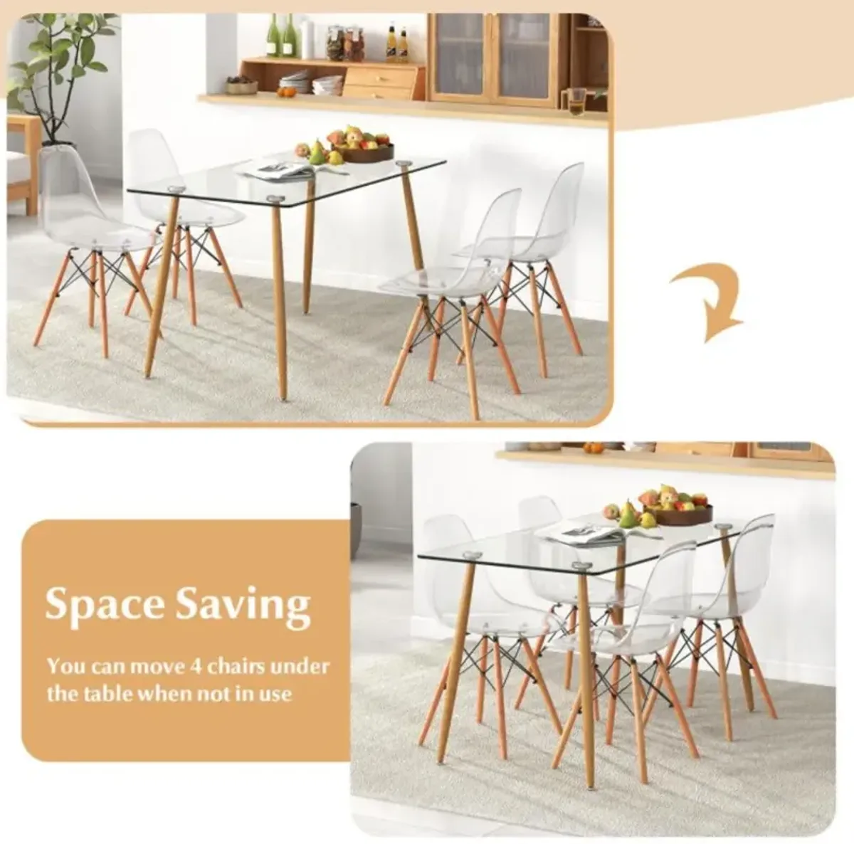 Hivvago 5 Pieces Rectangle Dining Table Set with 51 Inch Glass Tabletop