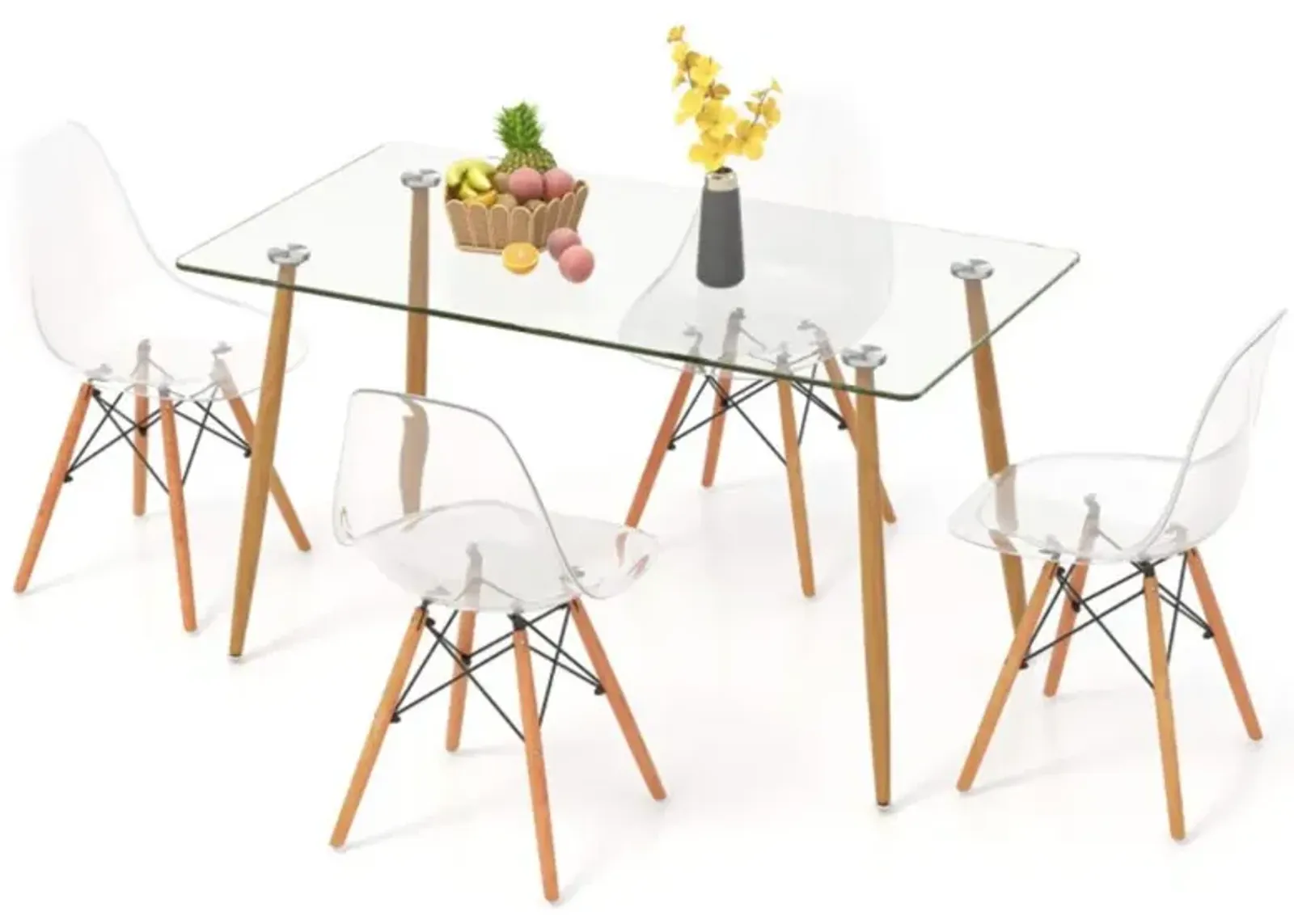 Hivvago 5 Pieces Rectangle Dining Table Set with 51 Inch Glass Tabletop