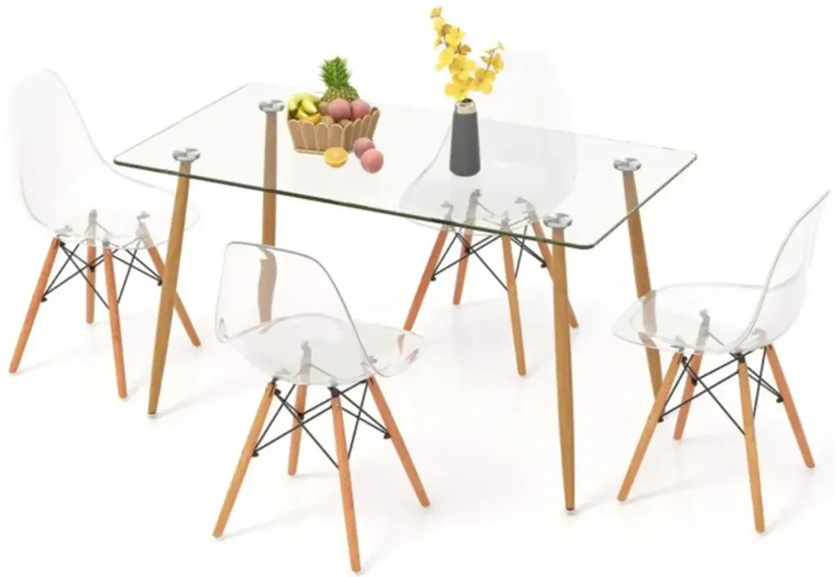 Hivvago 5 Pieces Rectangle Dining Table Set with 51 Inch Glass Tabletop