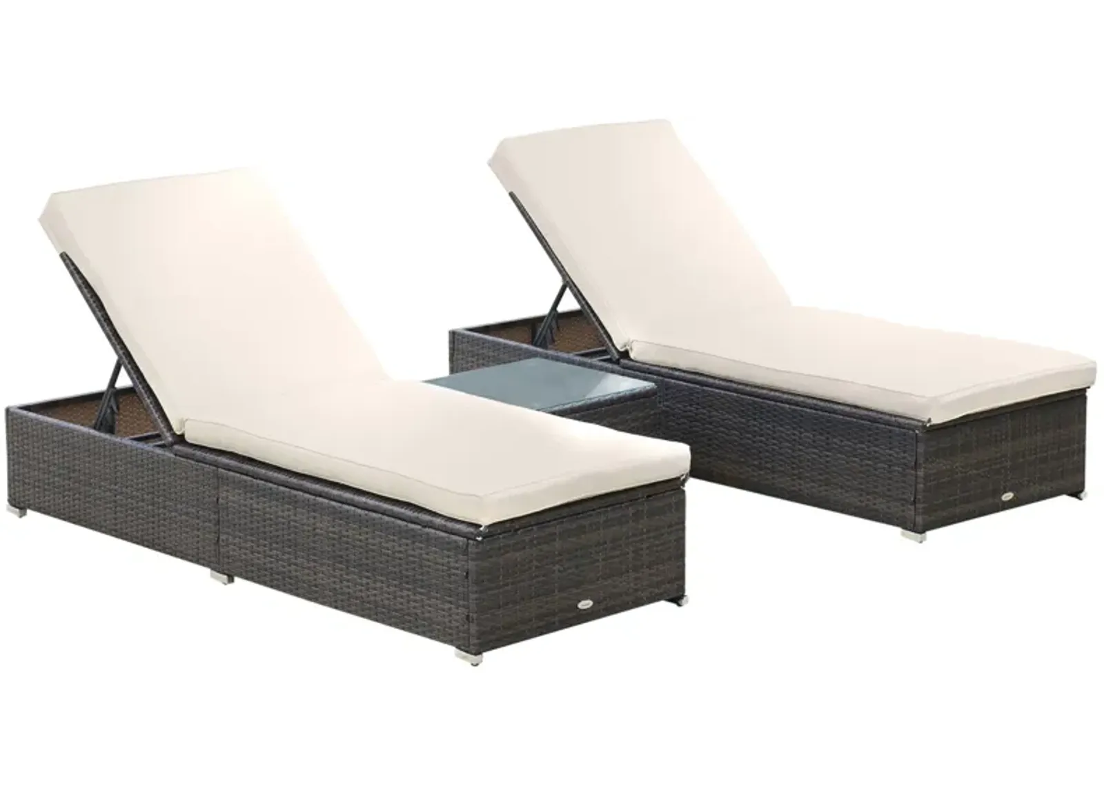 Brown Poolside Comfort: 2 Adjustable Lounge Chairs with Table