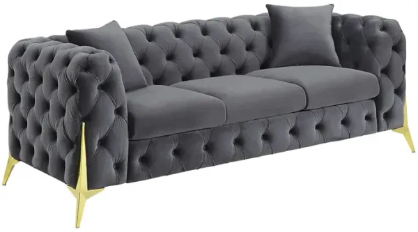 Grey Elegant Velvet Living Room 3 Seater Sofa, Upholstered Sofa