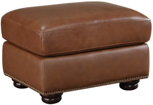 Boro 28 Inch Ottoman, Rich Brown Top Grain and Faux Leather, Solid Wood - Benzara