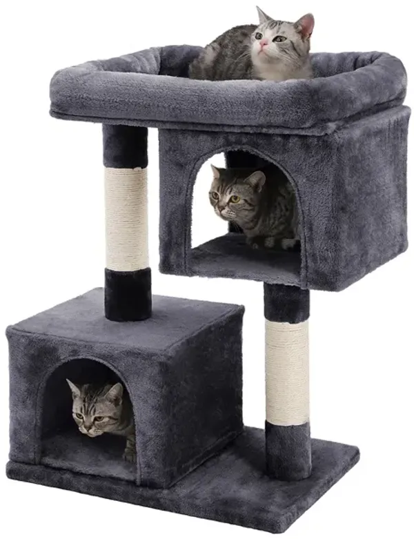 Cat Tree with Sisal-Covered Scratching Posts and 2 Plush Condos