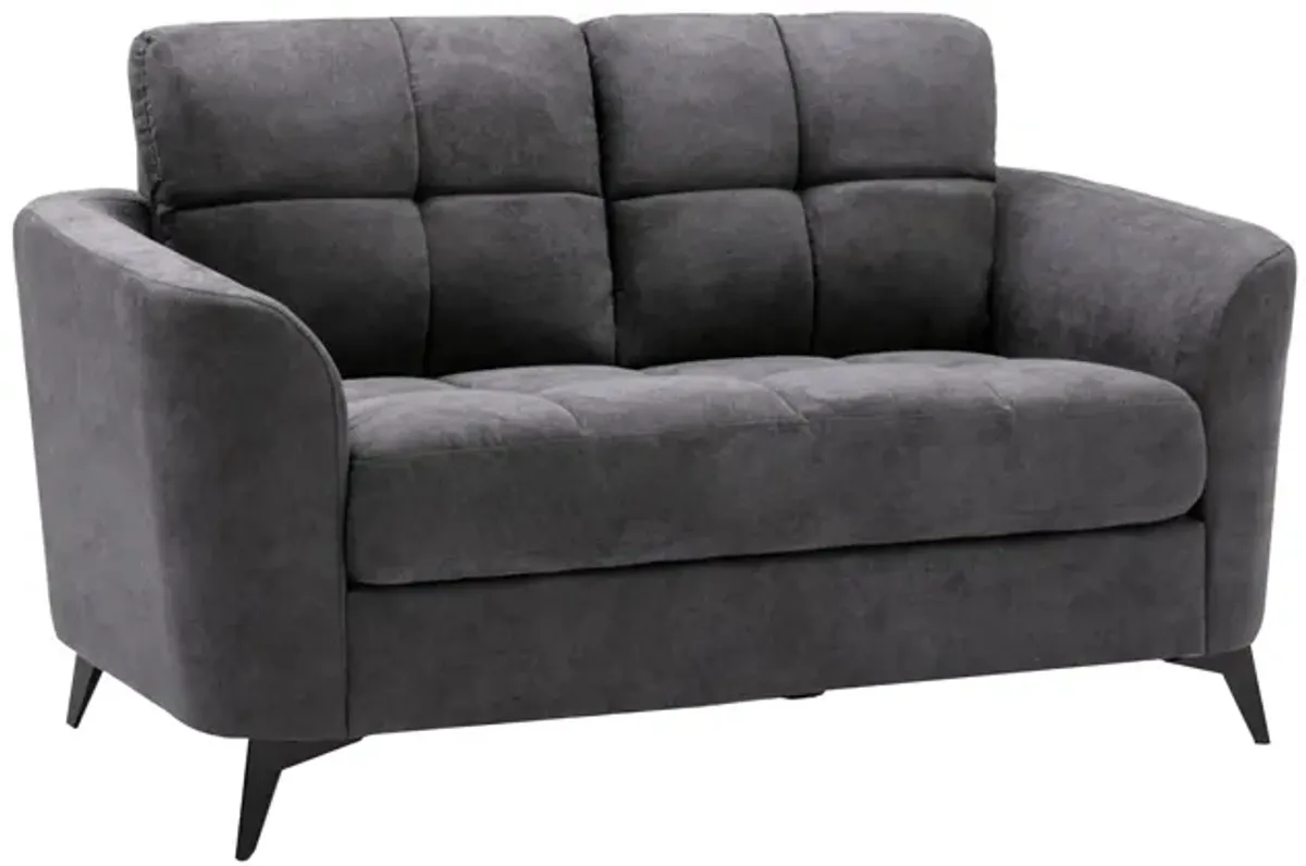 Odin 60 Inch Modern Loveseat with Tufted Cushions, Metal Frame, Gray Velvet-Benzara