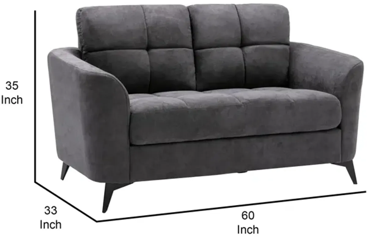 Odin 60 Inch Modern Loveseat with Tufted Cushions, Metal Frame, Gray Velvet-Benzara