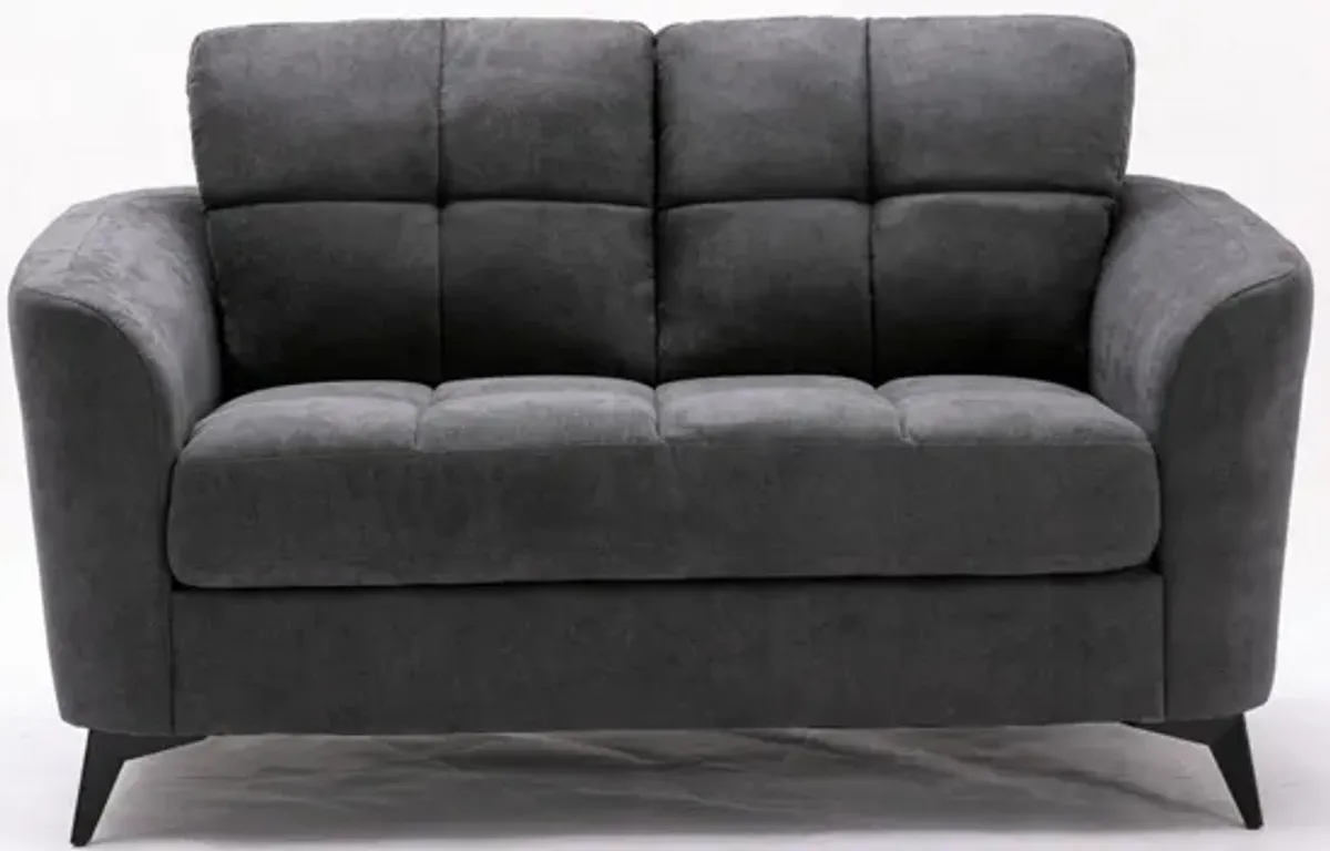 Odin 60 Inch Modern Loveseat with Tufted Cushions, Metal Frame, Gray Velvet-Benzara