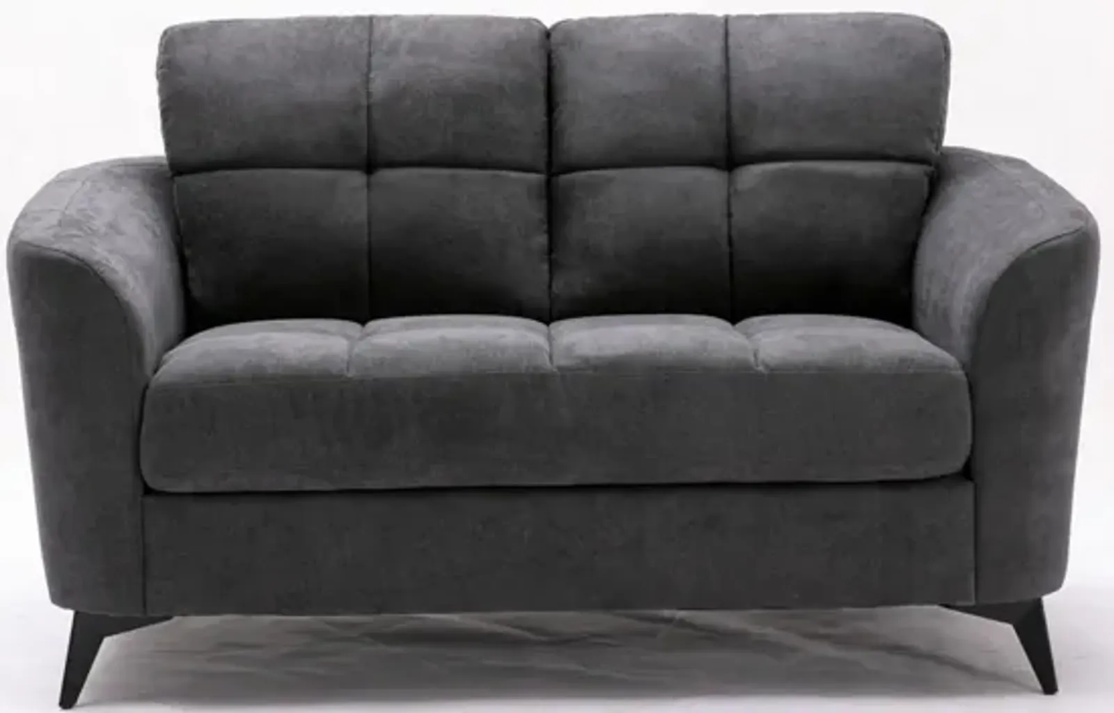 Odin 60 Inch Modern Loveseat with Tufted Cushions, Metal Frame, Gray Velvet-Benzara