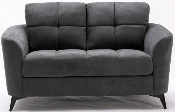 Odin 60 Inch Modern Loveseat with Tufted Cushions, Metal Frame, Gray Velvet