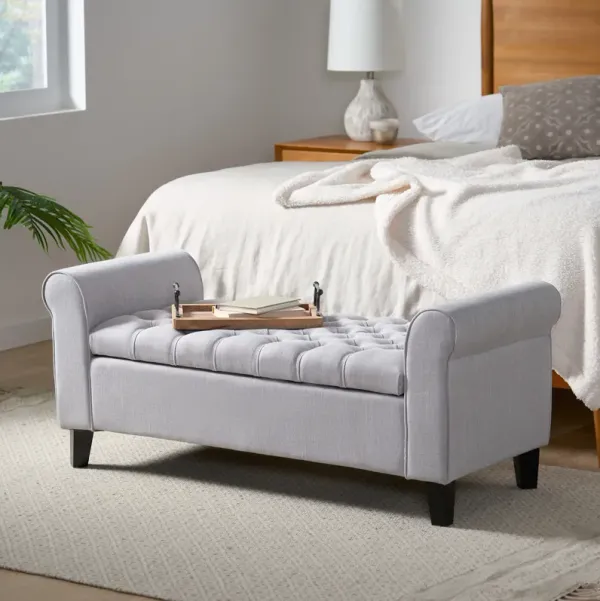 Streamdale Contemporary Button-Tufted Storage Ottoman with Rolled Arms
