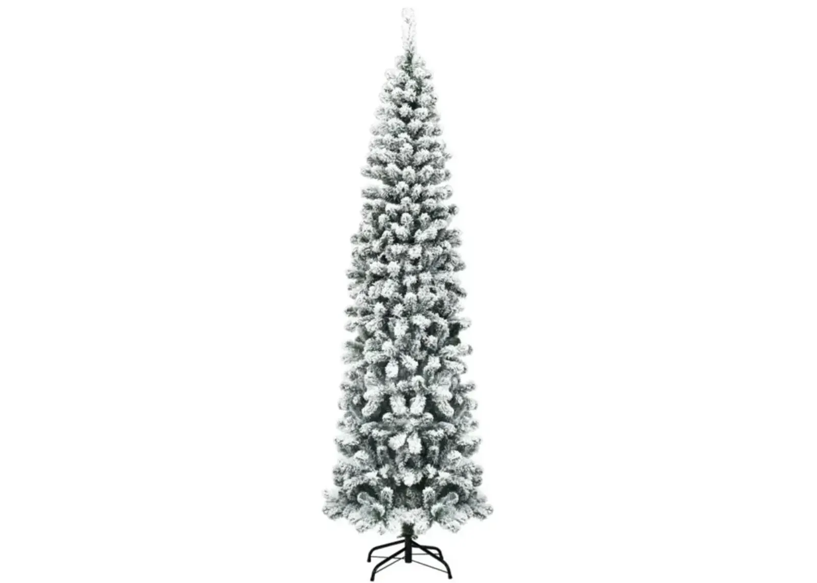 Hivvago 7.5 Feet Unlit Hinged Snow Flocked Artificial Pencil Christmas Tree with 641 Tips