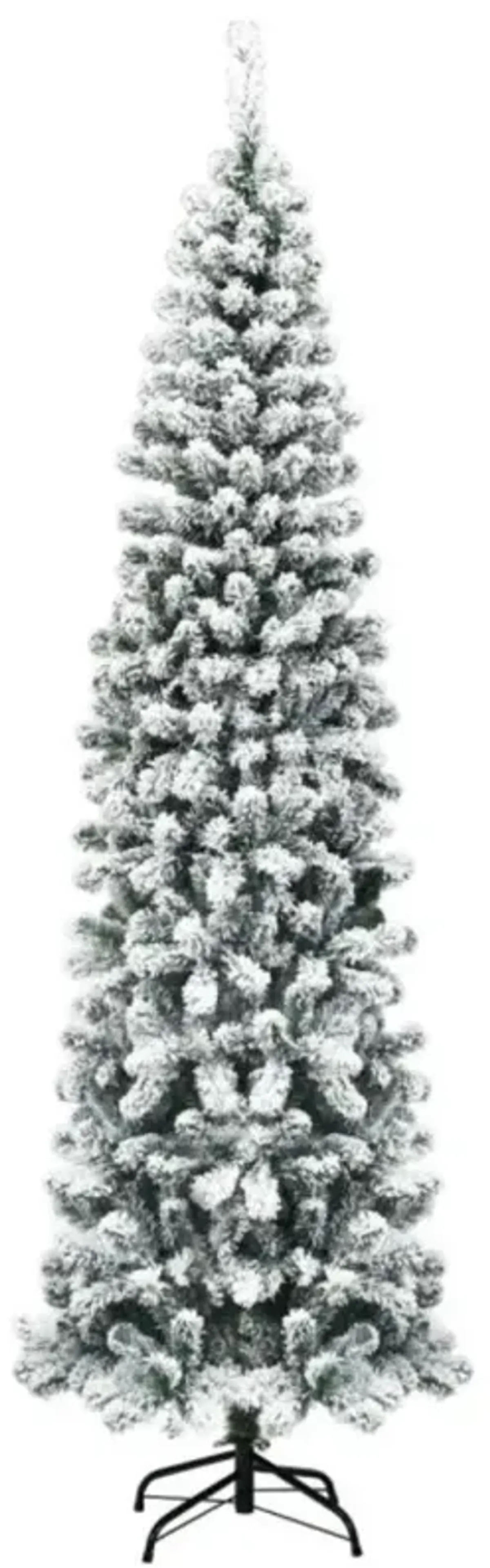 Hivvago 7.5 Feet Unlit Hinged Snow Flocked Artificial Pencil Christmas Tree with 641 Tips