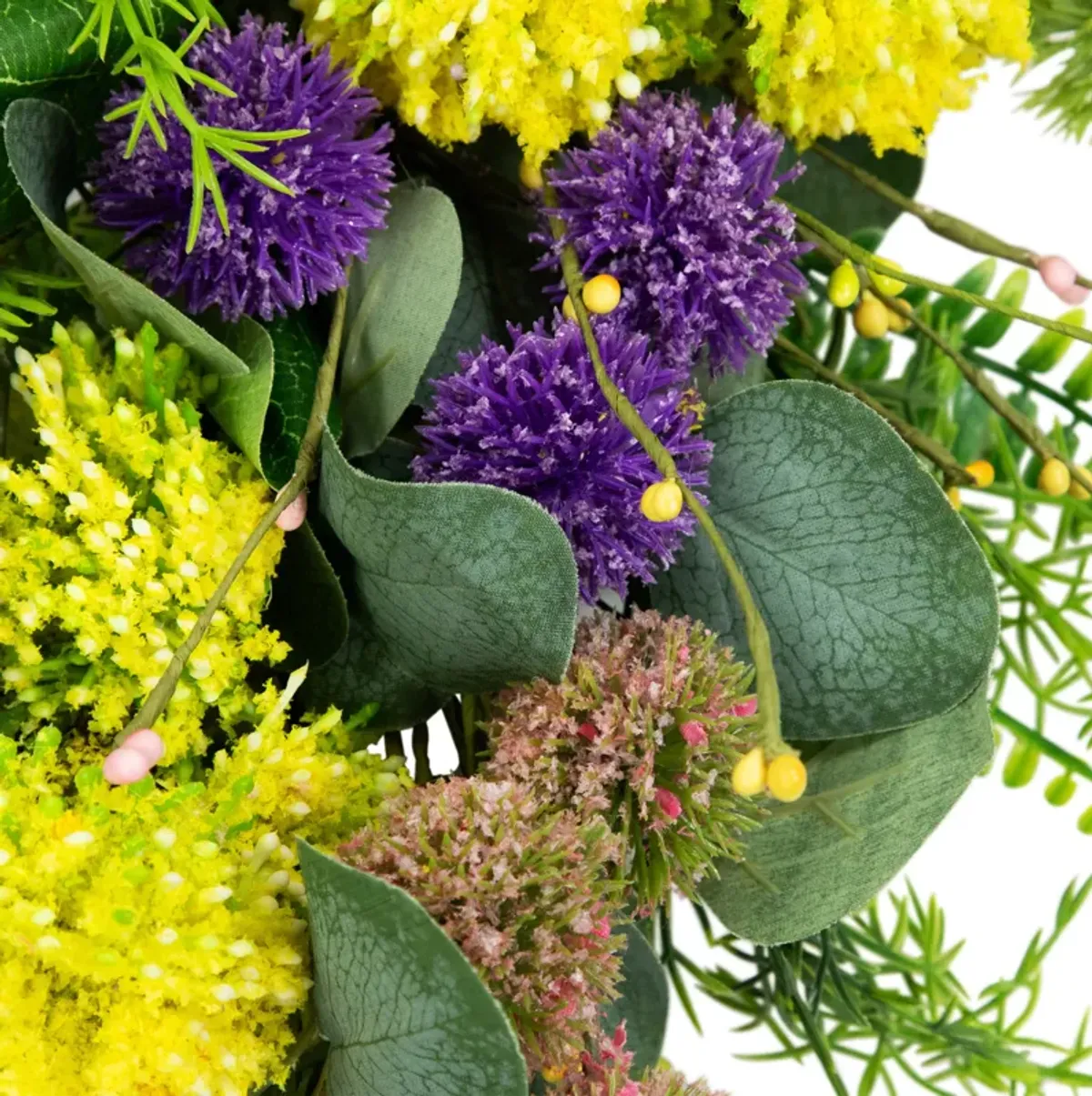 Mixed Foliage and Thistle Spring Wreath - 22" - Yellow and Purple