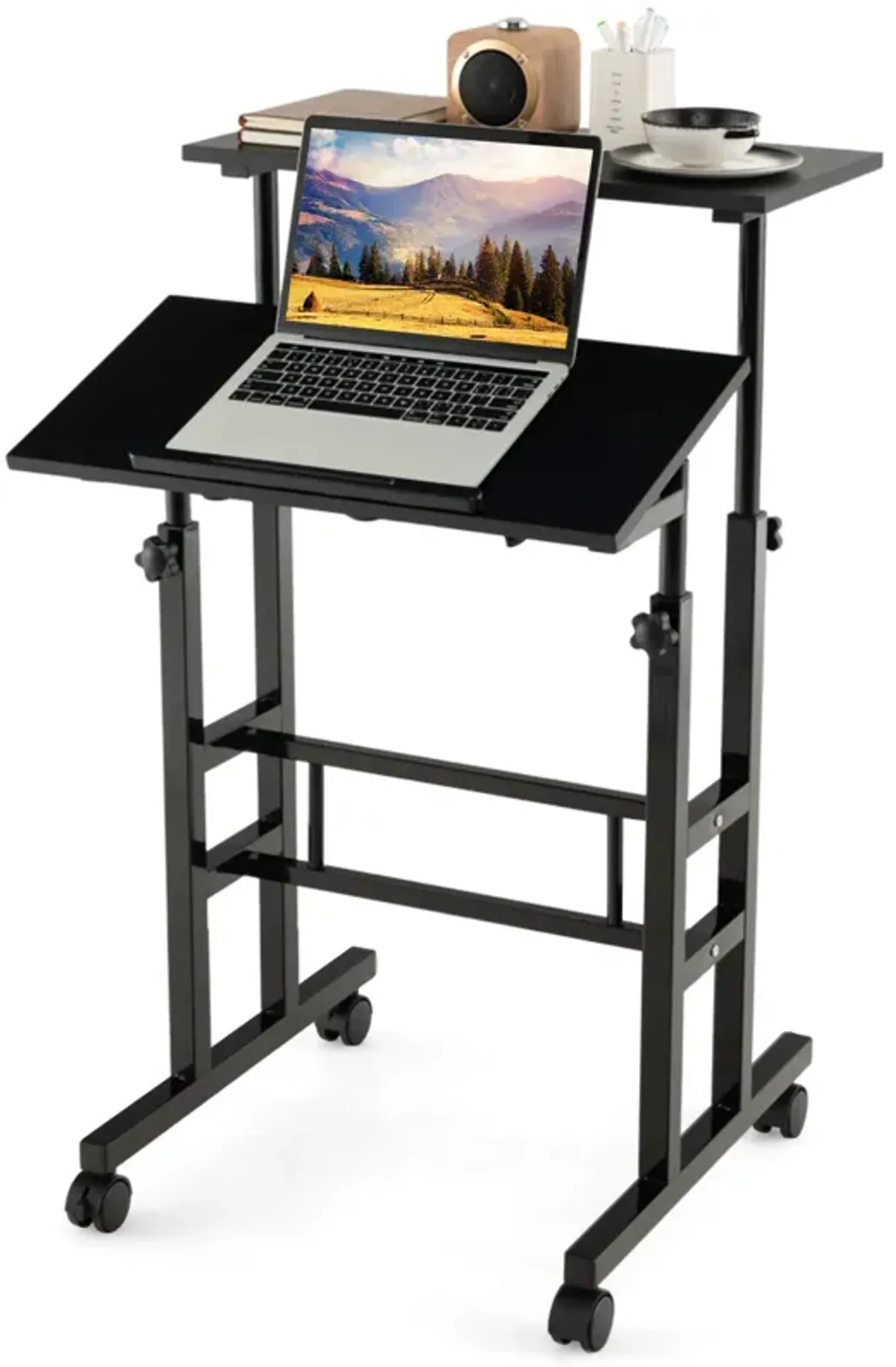 Height Adjustable Mobile Standing Desk with Rolling Wheels for Office and Home