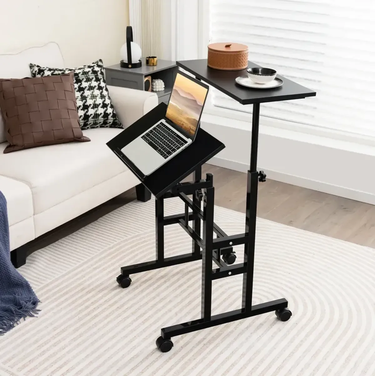 Height Adjustable Mobile Standing Desk with Rolling Wheels for Office and Home