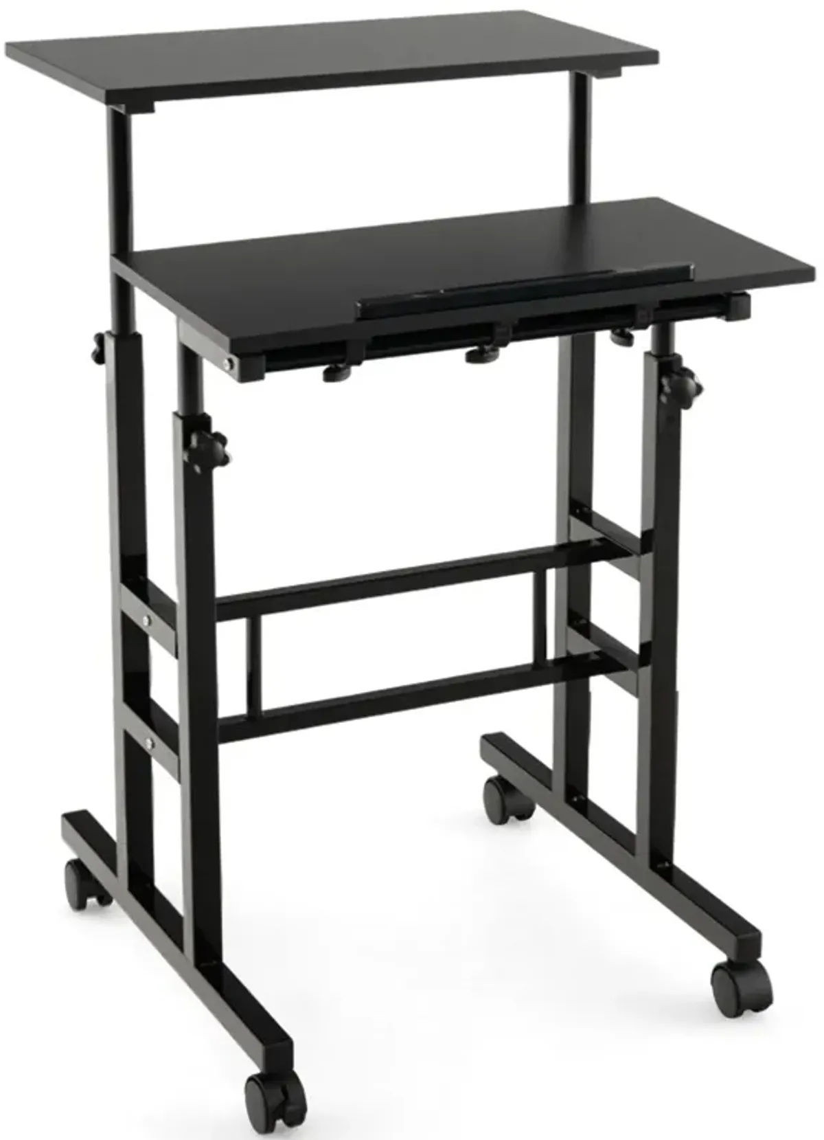 Height Adjustable Mobile Standing Desk with Rolling Wheels for Office and Home