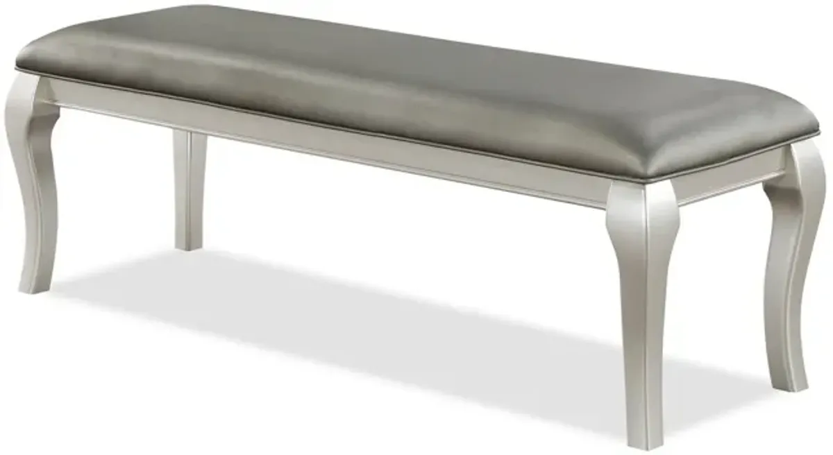 Harrison 52 Inch Bench, Wood Frame, Faux Leather, Cabriole Legs, Gray - Benzara