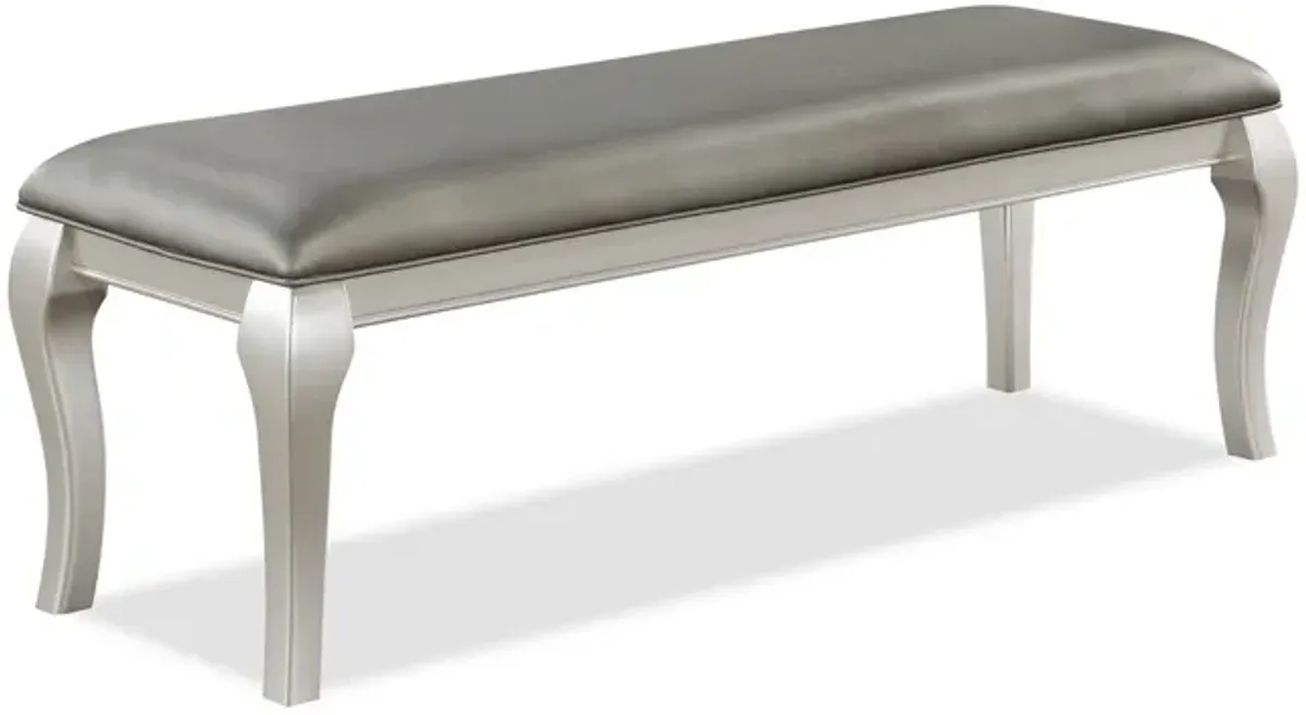 Harrison 52 Inch Bench, Wood Frame, Faux Leather, Cabriole Legs, Gray - Benzara