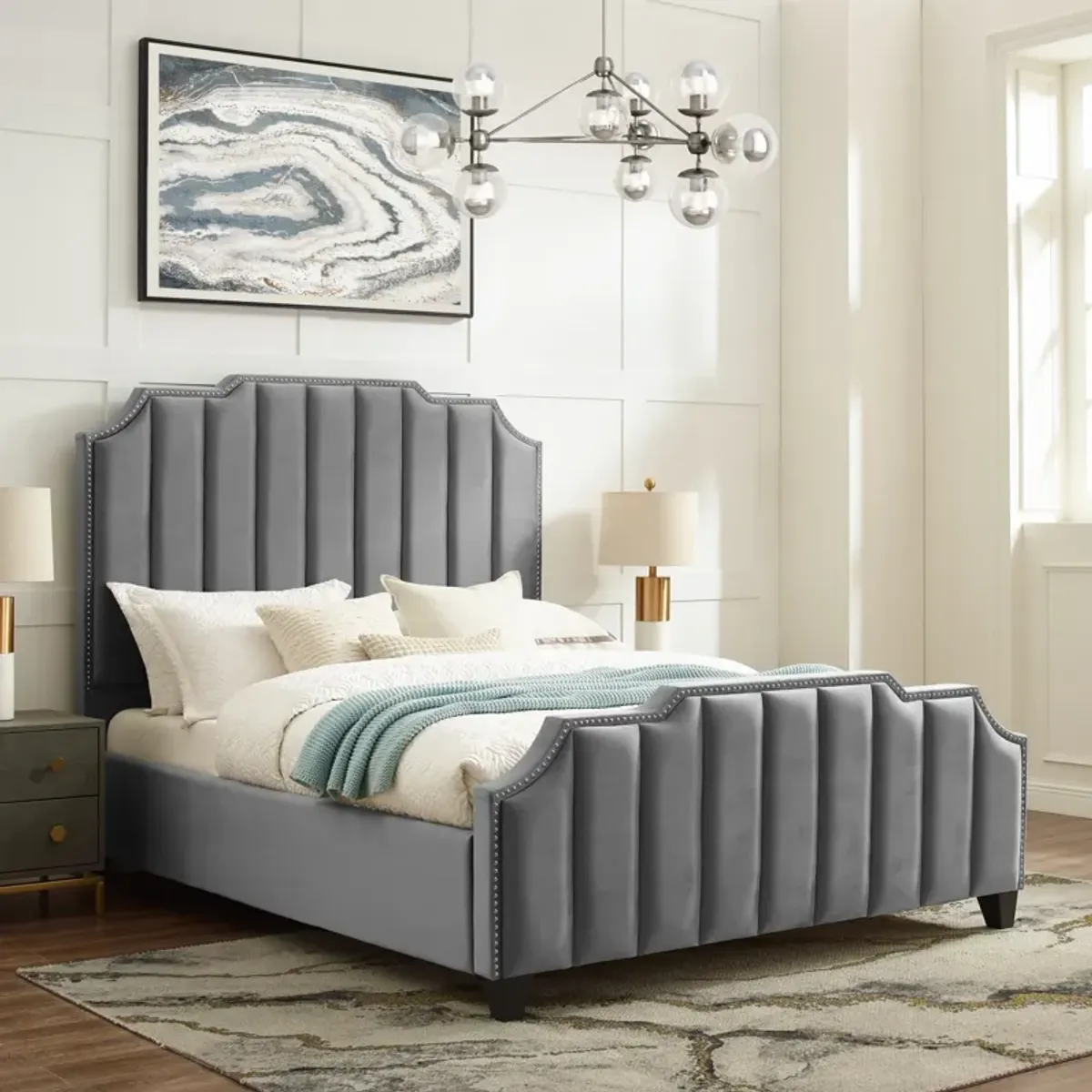 Inspired Home Ruhi Velvet Platform Bed