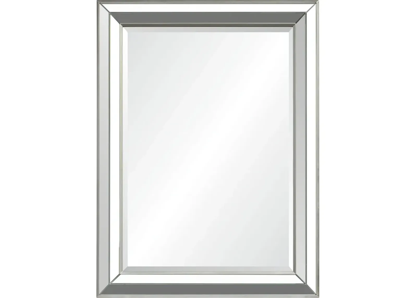 40" Silver Leaf Finished Wooden Framed Beveled Rectangular Wall Mirror