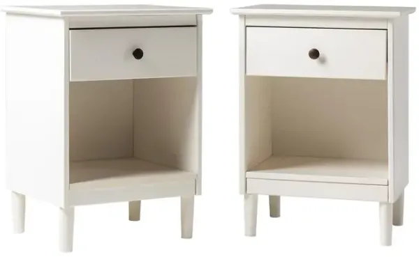 Walker Edison 2 Piece, 1 Drawer Solid Wood Nightstands - White