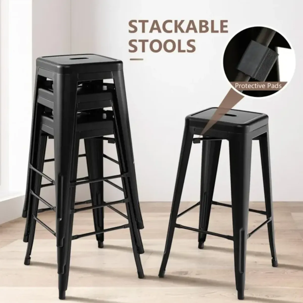 Hivvago 30 Inch Bar Stools Set of 4 with Square Seat and Handling Hole