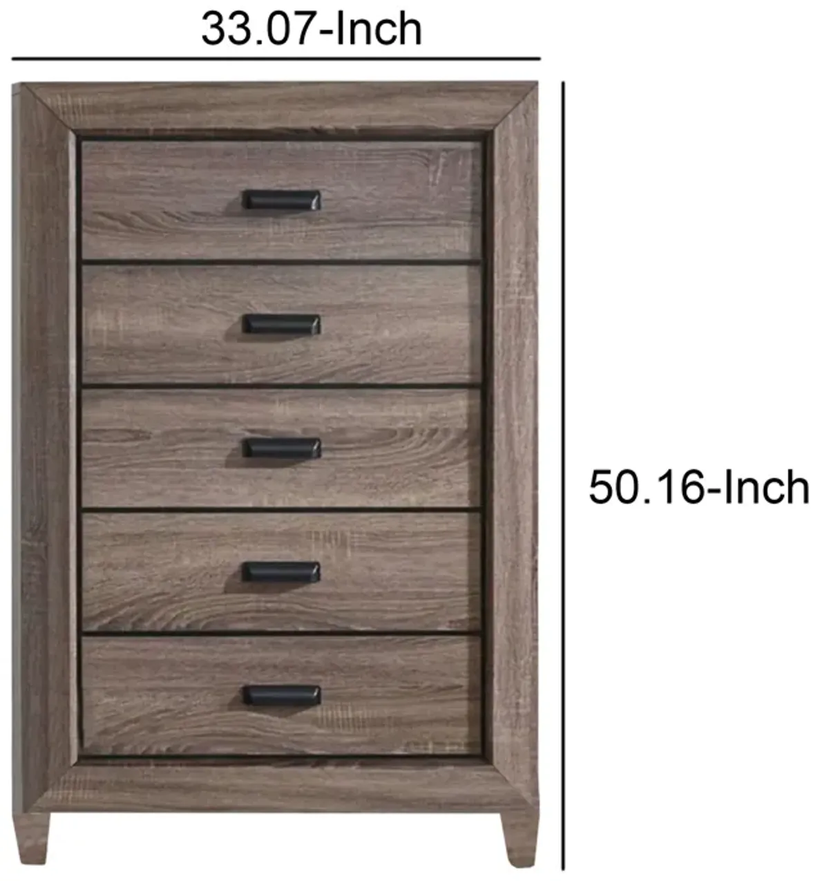 Five Drawer Chest With Scalloped Feet In Weathered Gray Grain Finish-Benzara